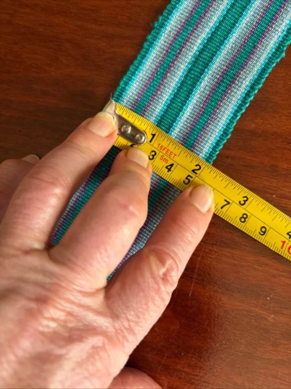 Striped Fringe Woven Belt in Teal, White & Purple